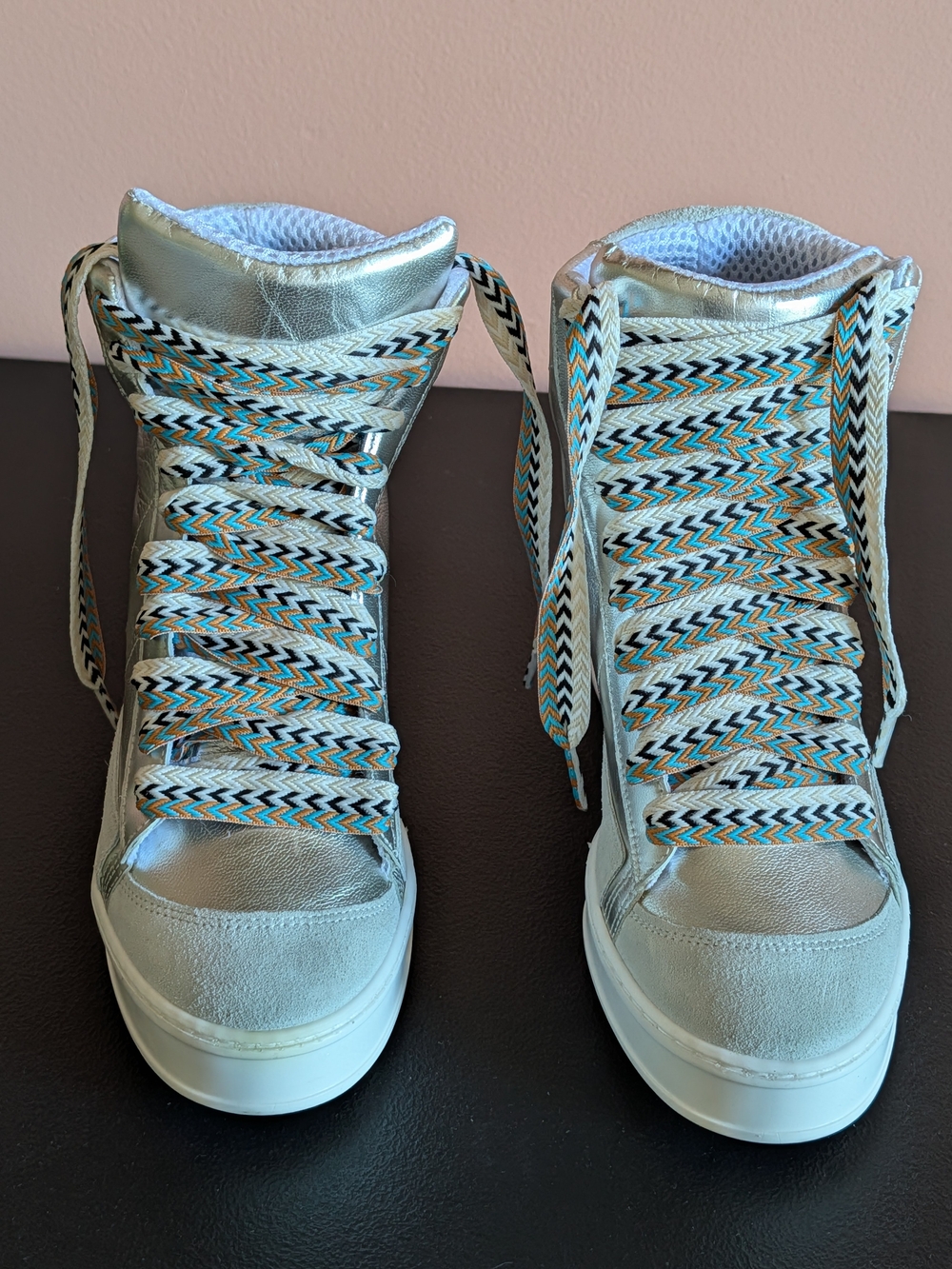 Cynthia Richard Silver Metallic Wedge Leather Sneaker Boot WM SZ 38